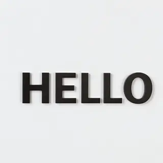 A single large word 'HELLO' centered on a white background