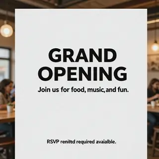 A flyer with large title 'GRAND OPENING', subtitle 'Join us 