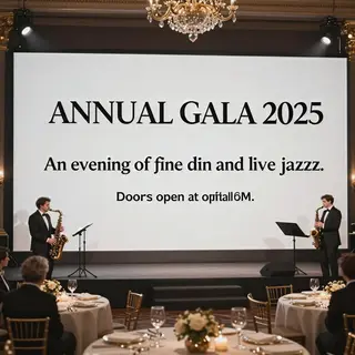 An event banner with headline 'ANNUAL GALA 2025' at the top 