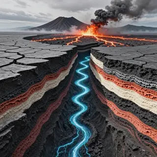 A cross-section showing tectonic plates at a convergent boun