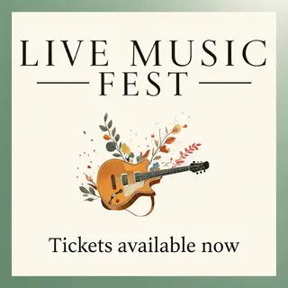 An event poster featuring a guitar illustration, the headlin