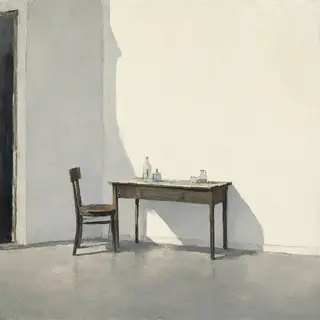 A still life painted in anxious minimalism — sparse composit