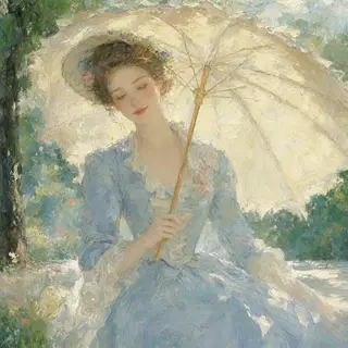 A woman with a parasol in the style of Impressionism — soft 