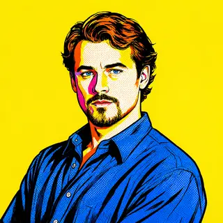 A portrait of a man in Pop Art style — bold outlines, Ben-Da