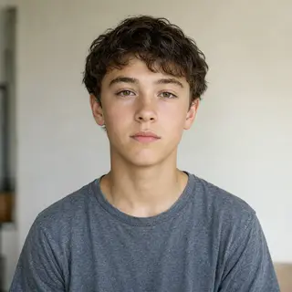A headshot of a teenager with a relaxed, neutral face