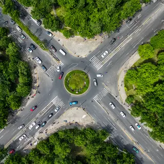 An aerial bird's-eye view looking straight down at a traffic
