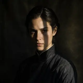 A portrait with dramatic split lighting — half the face brig