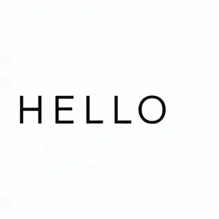 A single large word 'HELLO' centered on a white background