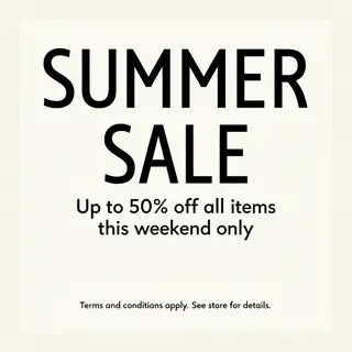 A poster with headline 'SUMMER SALE' in large bold text, bod