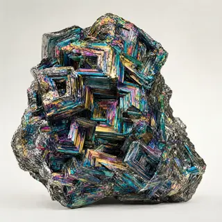 A specimen of bismuth crystal showing accurate iridescent ox