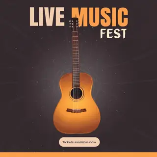 An event poster featuring a guitar illustration, the headlin