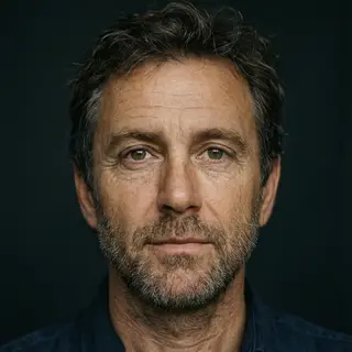 A portrait of a middle-aged man with a calm, serious express