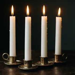 Exactly 4 white candles standing on a dark surface