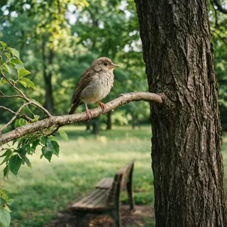 A bird perched on a branch, the branch extending from a tree