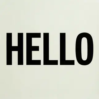 A single large word 'HELLO' centered on a white background