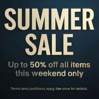 A poster with headline 'SUMMER SALE' in large bold text, bod