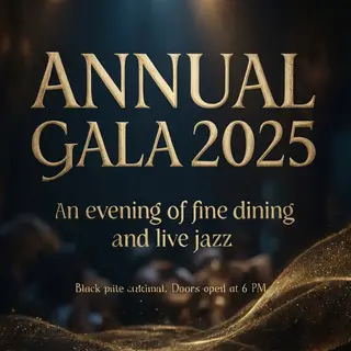 An event banner with headline 'ANNUAL GALA 2025' at the top 