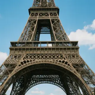 The Eiffel Tower in Paris on a clear day, architecturally ac