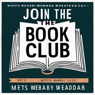 A book club poster with an open book illustration, the title