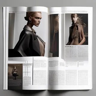 A fashion magazine spread with a full-bleed left-page photo,