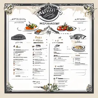 A restaurant menu layout with a logo header, three category 