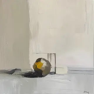 A still life painted in anxious minimalism — sparse composit