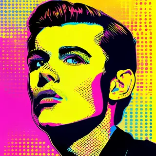 A portrait of a man in Pop Art style — bold outlines, Ben-Da