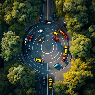 An aerial bird's-eye view looking straight down at a traffic
