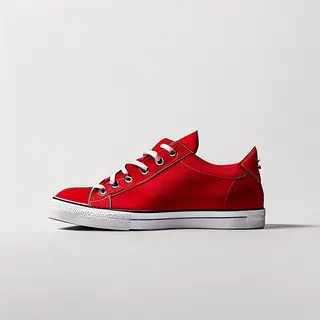 A single red sneaker on a clean white background with soft s