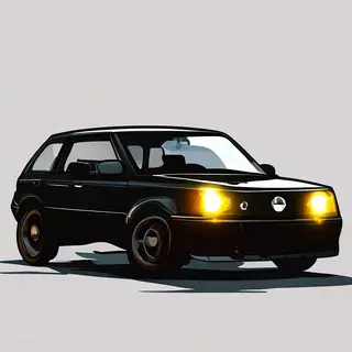A car body with windows, doors, and headlights but no wheels