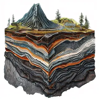 A cross-section showing tectonic plates at a convergent boun
