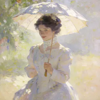 A woman with a parasol in the style of Impressionism — soft 
