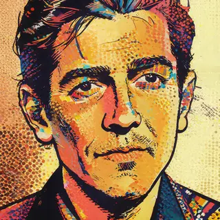 A portrait of a man in Pop Art style — bold outlines, Ben-Da