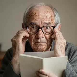 An elderly man in his 70s with age spots and thinning gray h