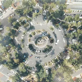 An aerial bird's-eye view looking straight down at a traffic