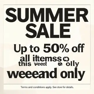 A poster with headline 'SUMMER SALE' in large bold text, bod