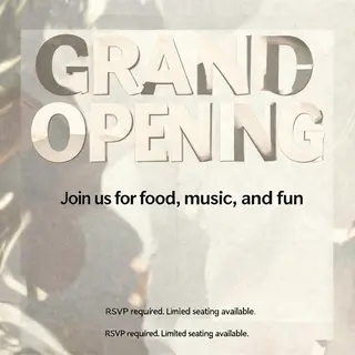 A flyer with large title 'GRAND OPENING', subtitle 'Join us 