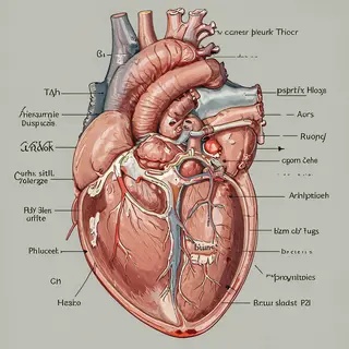 An anatomical illustration of the human heart showing four c