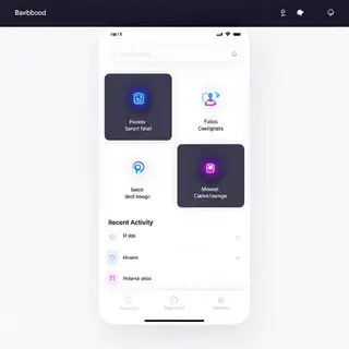 A mobile app UI mockup showing a dashboard with a top naviga
