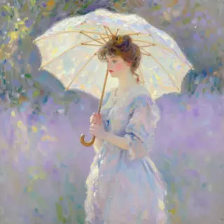 A woman with a parasol in the style of Impressionism — soft 