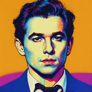 A portrait of a man in Pop Art style — bold outlines, Ben-Da