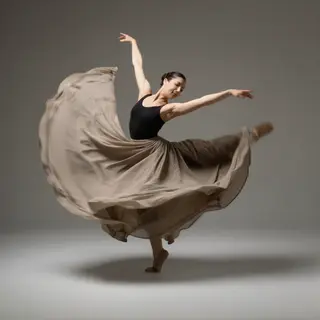 A dancer in a dynamic spin, dress flowing outward with one l