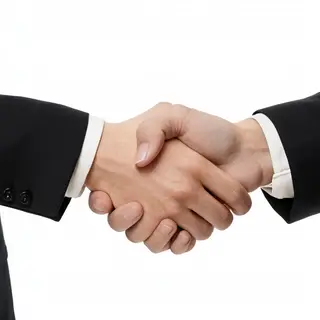 Two people shaking hands in a professional setting, all fing
