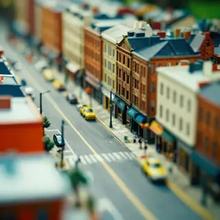 A tilt-shift photograph of a city street making real-life lo