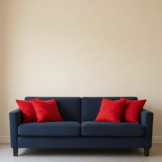 A minimalist room with walls in #F5E6CC (warm cream), a sofa