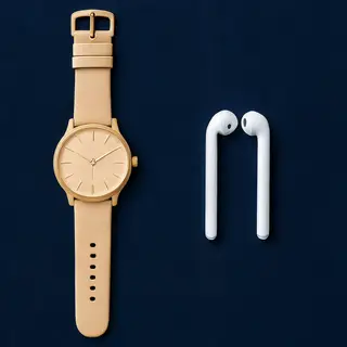 A product flat-lay on a #1A1A2E (deep dark blue) background,