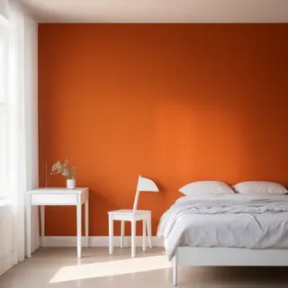 A bedroom wall painted in #FF6B35 (burnt orange) with white 