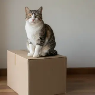A cat sitting on top of a cardboard box