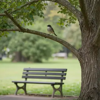 A bird perched on a branch, the branch extending from a tree