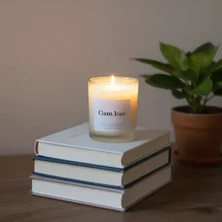 A candle on top of a stack of books, the books next to a pot